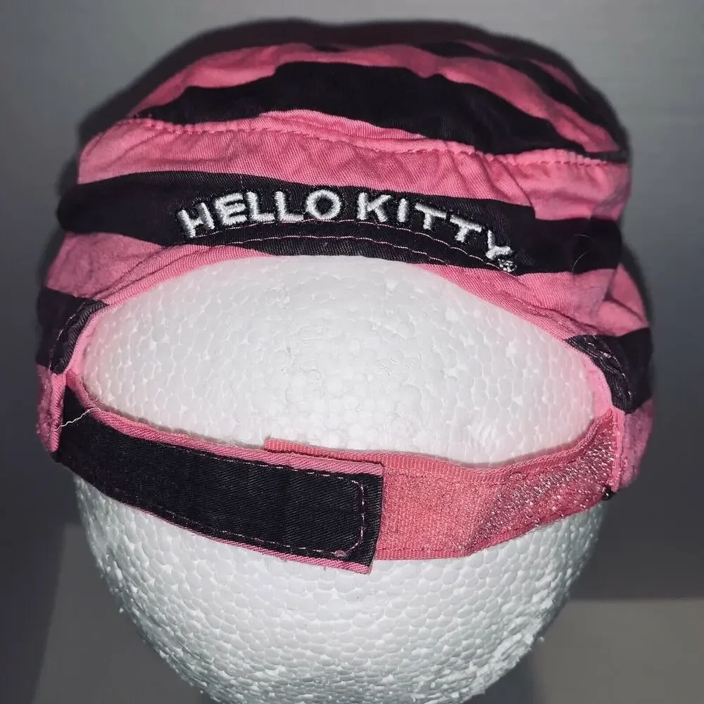 Hello Kitty Cadet Cap Hat Maroon Pink Striped Sanrio Distressed Girls 1976 2010